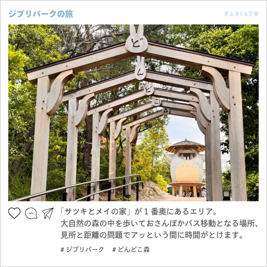 ジブリパークどんどこ森でサツキとメイの家へ続く森の小道を歩く様子