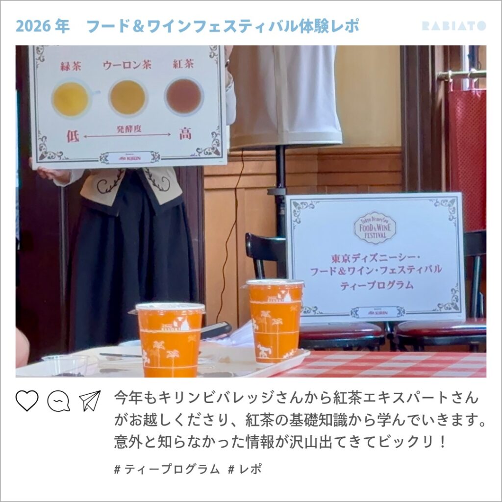 東京ディズニーシーのティープログラムで紅茶の発酵度について説明されている様子