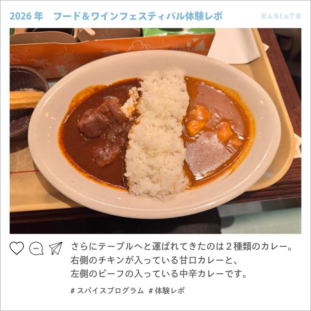 東京ディズニーシーのスパイスプログラムで提供されたビーフカレーとチキンカレー